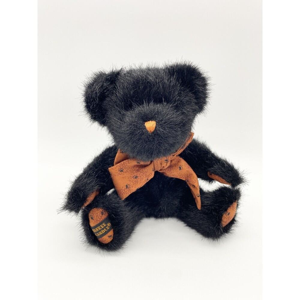 8.5” Boyds Bears Black Jointed W/ Orange Paw Print Bow Bear Yankee Candle